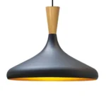 Parbek Tekli Retro Sarkıt Avize Lamba Ahşap Huni Başlık Siyah