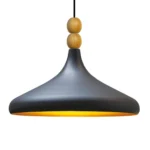 Parbek Tekli Retro Sarkıt Avize Lamba Çift Ahşap Boncuklu Başlık Siyah Sarı