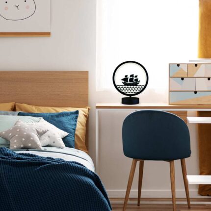 Gemi Figürlü Çocuk Odası Kumandalı Rgb Led Masa Lambası