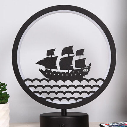 Gemi Figürlü Çocuk Odası Kumandalı Rgb Led Masa Lambası