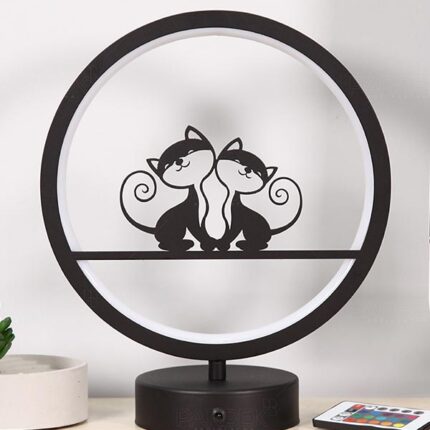 Kedi Hayvan Figürlü Çocuk Odası Kumandalı Rgb Led Masa Lambası